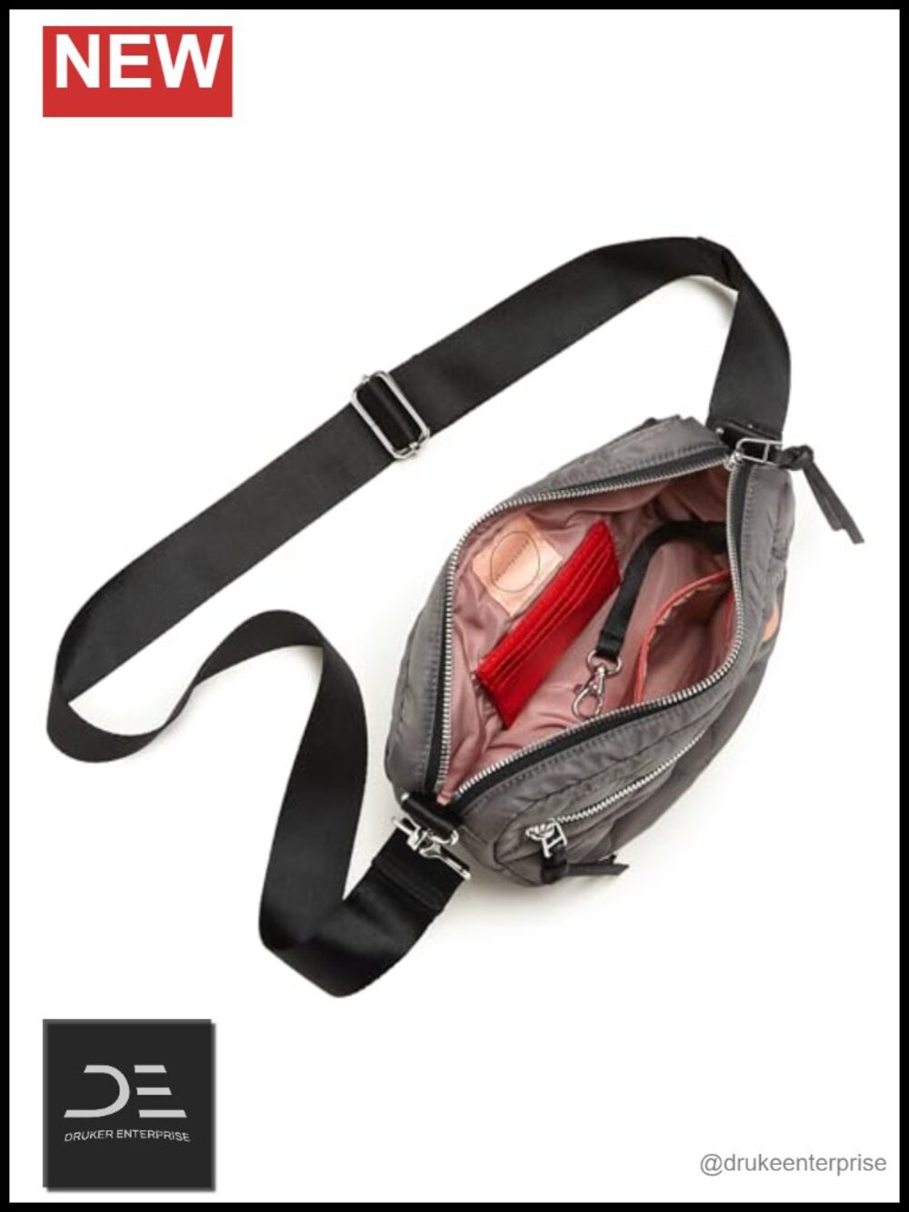 Nylon Wave Quilted Crossbody Bag with 55" Adjustable Strap - Picture 2 of 4